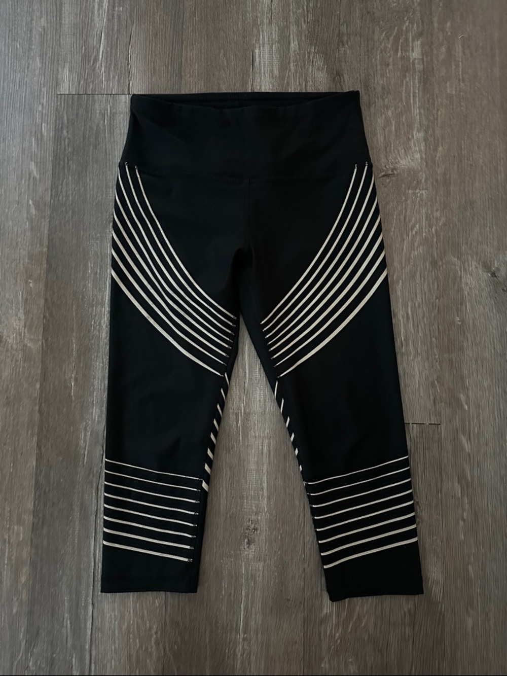 RBX Black Capri Leggings with Gold Stripe Details